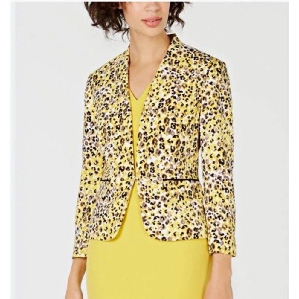 Nine West Women's Lined Leopard Animal Print Blazer Jacket Long Sleeve Size 12